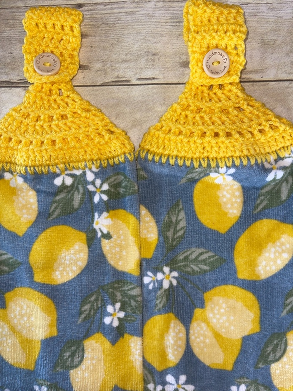Lemon Crochet Top Hanging Towels Set of 2 Single Thickness Handmade W Love